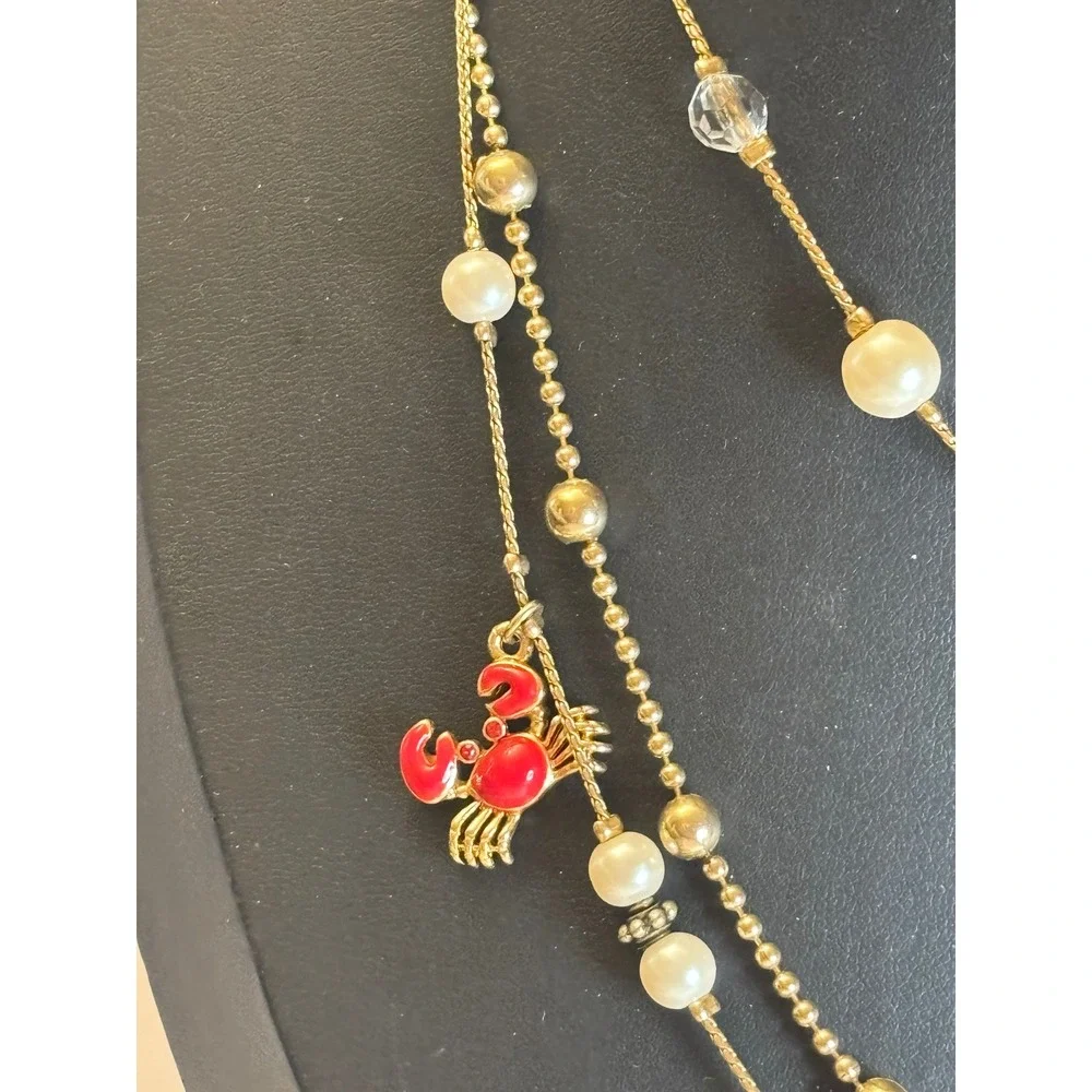 Betsey Johnson Nautical Necklace Vintage Multi Strand Crab Starfish Skull 19